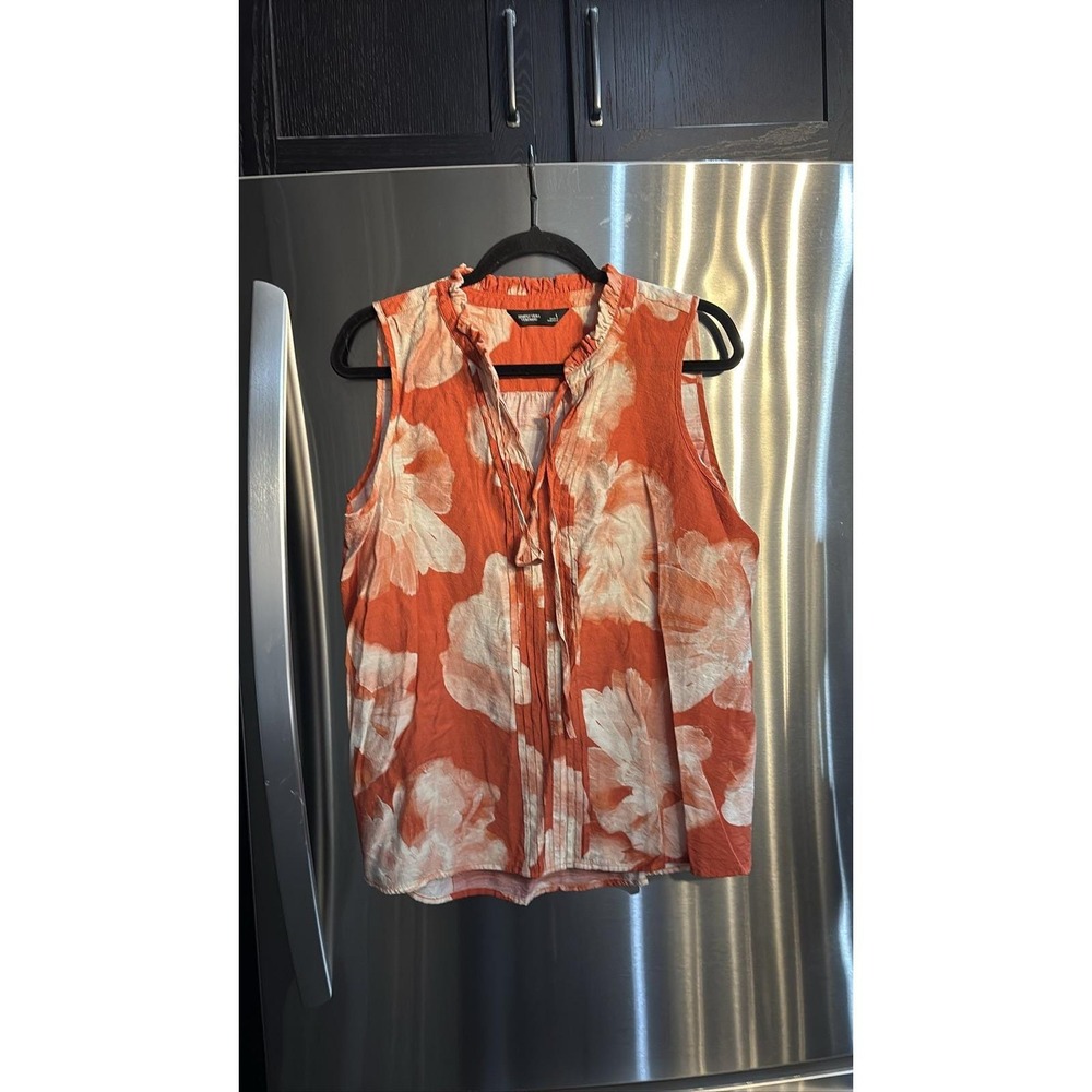 Simply Vera Wang Women's Floral Sleeveless Ruffle Blouse Orange White